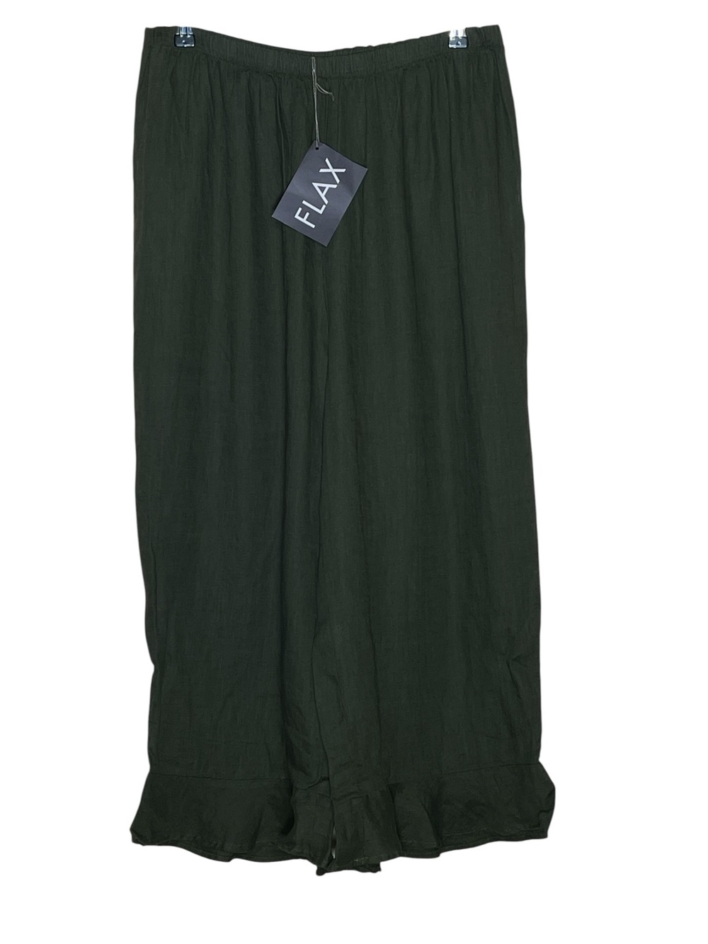 NWT Flax Green Elastic Waist Size Large Wide Leg Linen Bloomer Pants